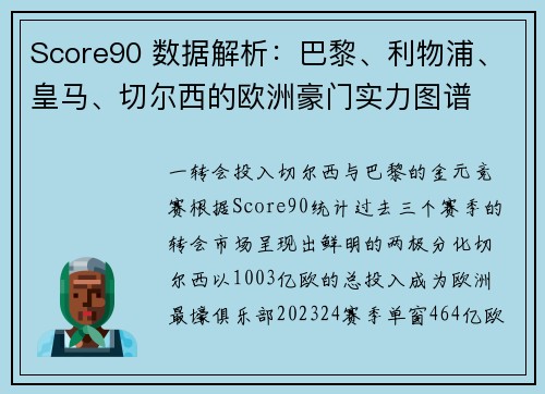Score90 数据解析：巴黎、利物浦、皇马、切尔西的欧洲豪门实力图谱