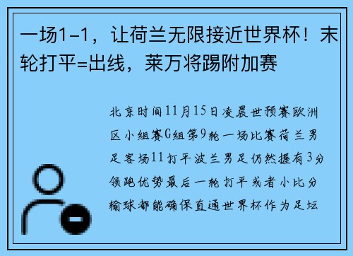 一场1-1，让荷兰无限接近世界杯！末轮打平=出线，莱万将踢附加赛